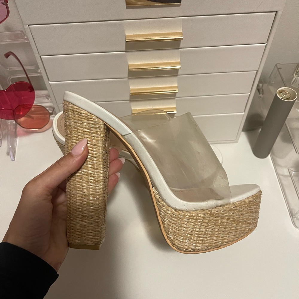 Clear and Tan Platform Heels